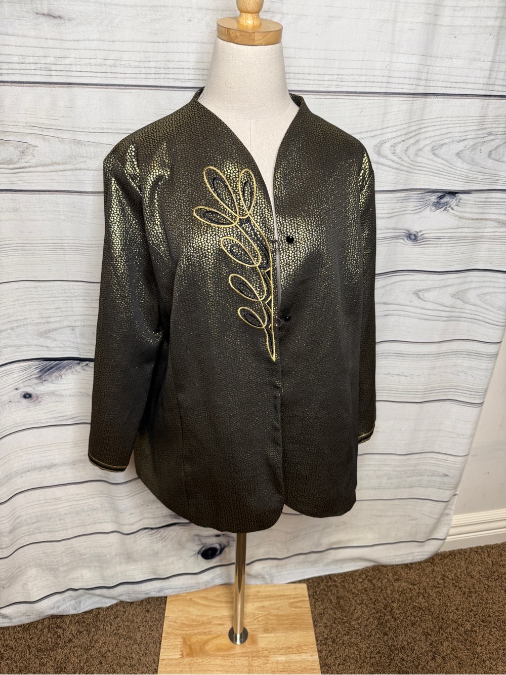 Bob Mackie Black Blazer with Gold Embroidered Vine Detail
